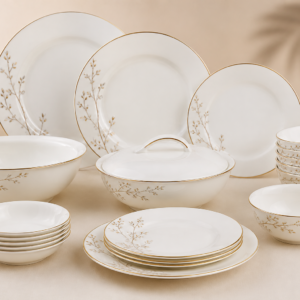 Elegant White Dinner Set – Gold Border Design