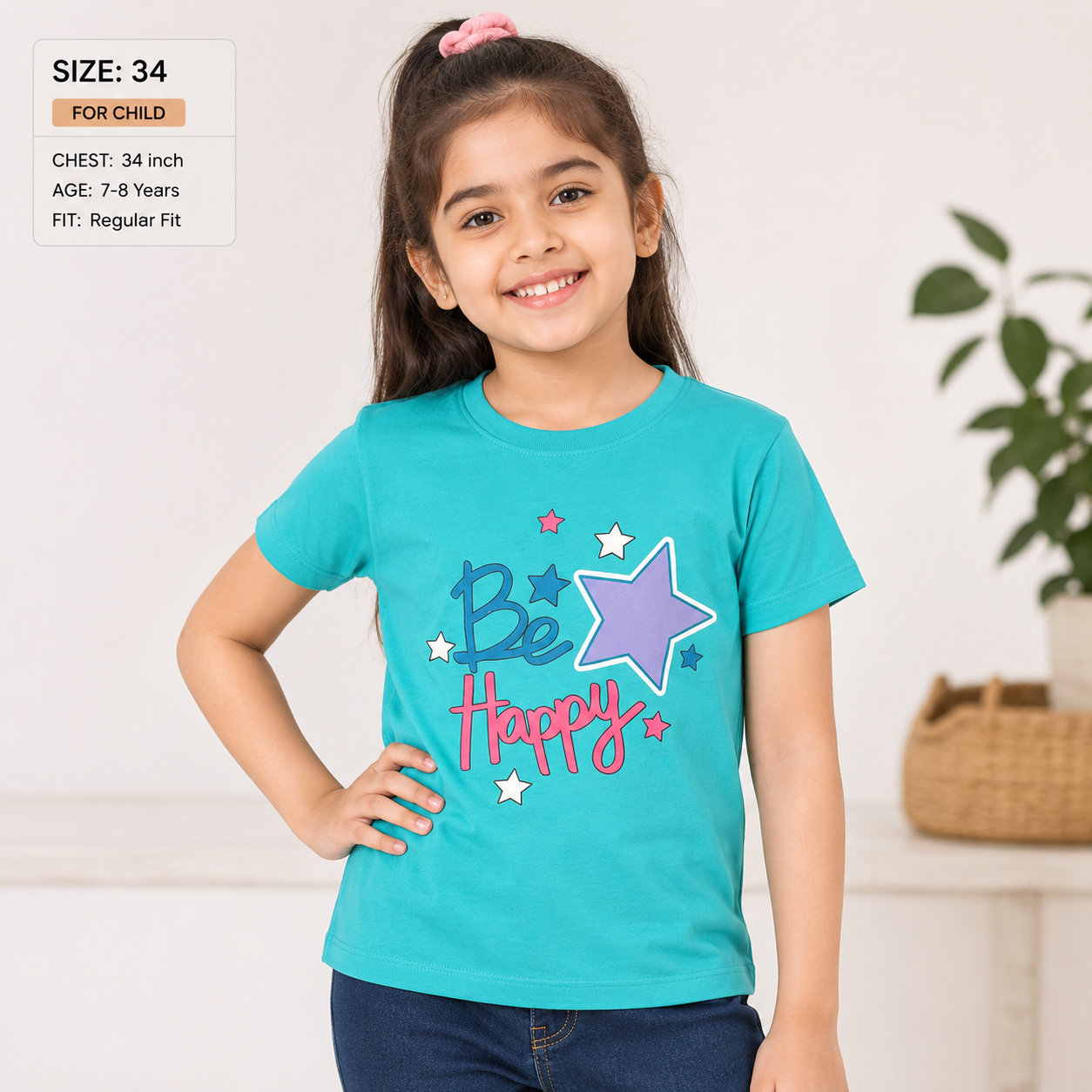 FREELINE Girls Printed T-Shirt Aqua Blue | Size 34 (85 CM)