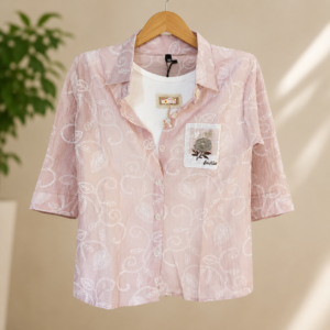 Girls Printed Casual Shirt with Inner Top – Light Pink | Half Sleeve