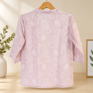 Girls Printed Casual Shirt with Inner Top – Light Pink | Half Sleeve