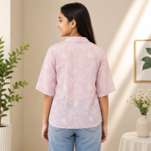 Girls Printed Casual Shirt with Inner Top – Light Pink | Half Sleeve