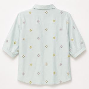 Girls Embroidered Mint Green Casual Cotton Top | Half Sleeve
