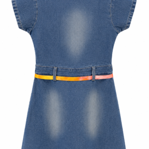 Girls Blue Denim Shirt Dress with Butterfly Embroidery | Casual Wear Dress