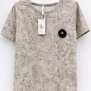 Girls Beige Marble Print Top with Floral Brooch | Casual Half Sleeve T-Shirt