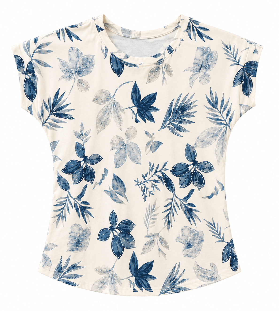 Girls White & Blue Floral Printed Cotton Blend Top | Half Sleeve Casual Wear