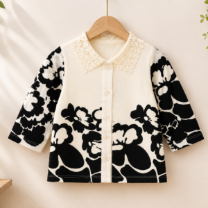 Girls Floral Print Co-Ord Set | Full Sleeves Top & Wide Leg Palazzo | Cream & Black
