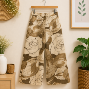 Girls Floral Print Co-Ord Set | Jacket with Inner T-Shirt & Wide Leg Pants | Brown