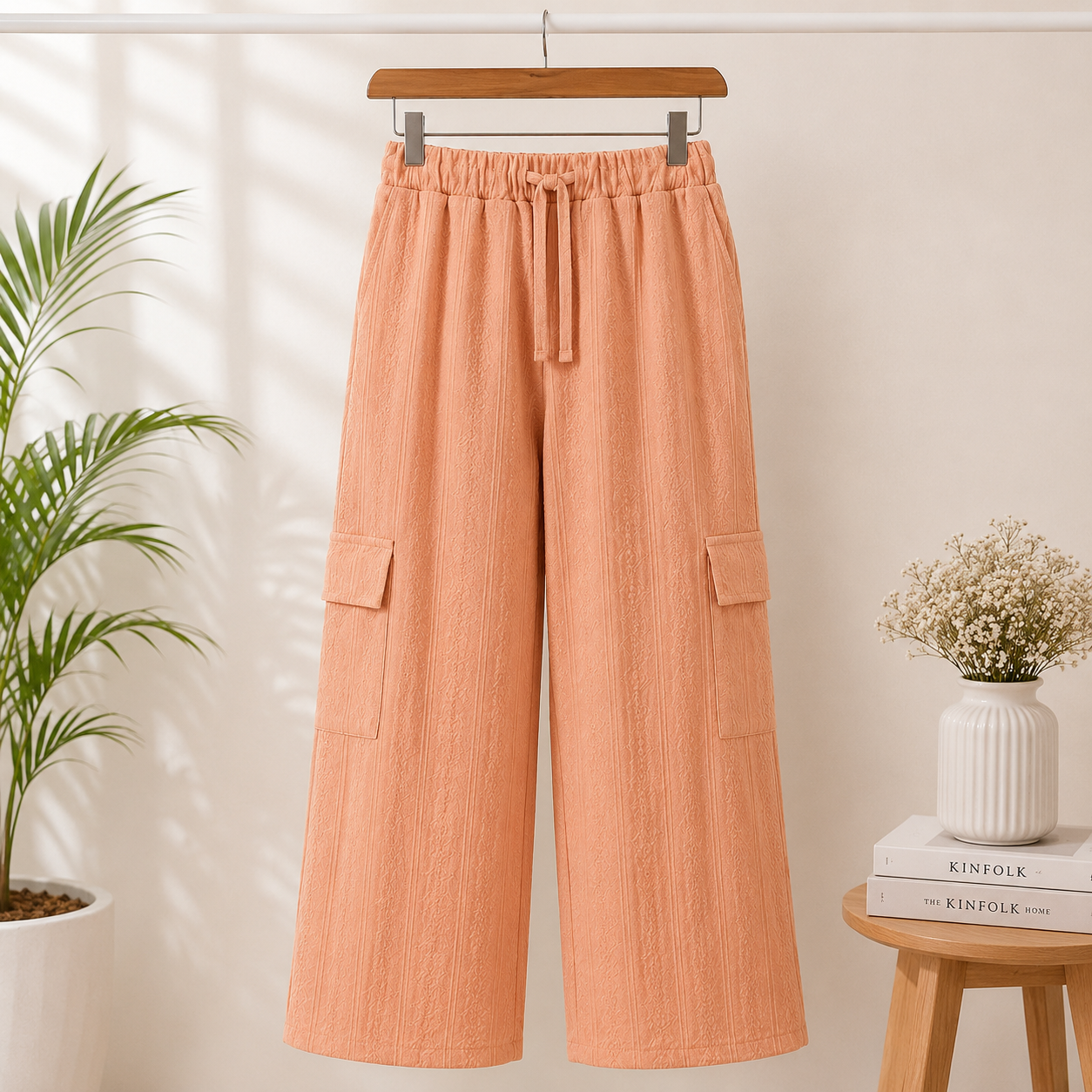 Girls Textured Wide Leg Palazzo Pants | Soft Cotton Blend | Pink