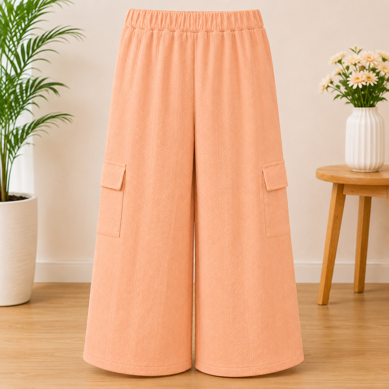 Girls Textured Wide Leg Palazzo Pants | Soft Cotton Blend | Pink - Image 2