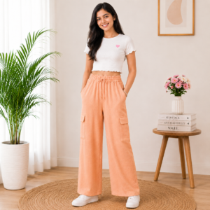 Girls Textured Wide Leg Palazzo Pants | Soft Cotton Blend | Pink