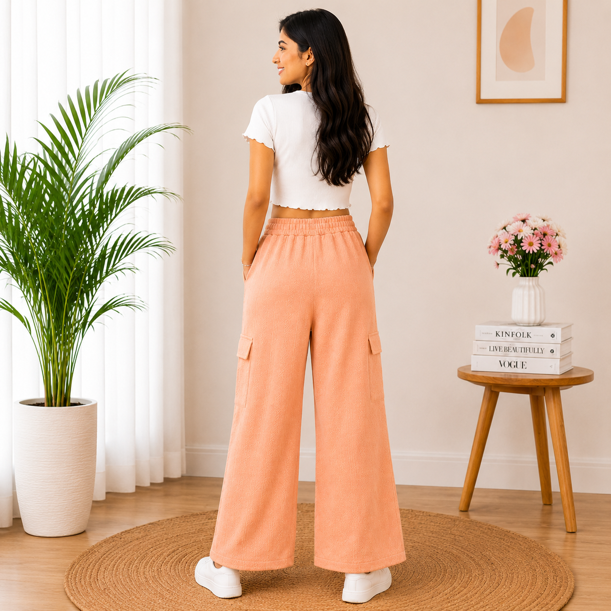 Girls Textured Wide Leg Palazzo Pants | Soft Cotton Blend | Pink - Image 4