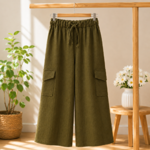 Girls Textured Wide Leg Palazzo Pants | Cotton Blend