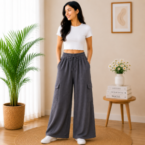 Girls Textured Wide Leg Palazzo Pants | Cotton Blend