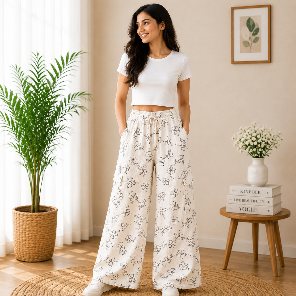 Girls Floral Print Wide Leg Palazzo Pants | Soft Cotton Blend - Image 3