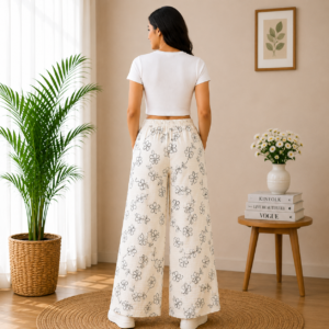 Girls Floral Print Wide Leg Palazzo Pants | Soft Cotton Blend