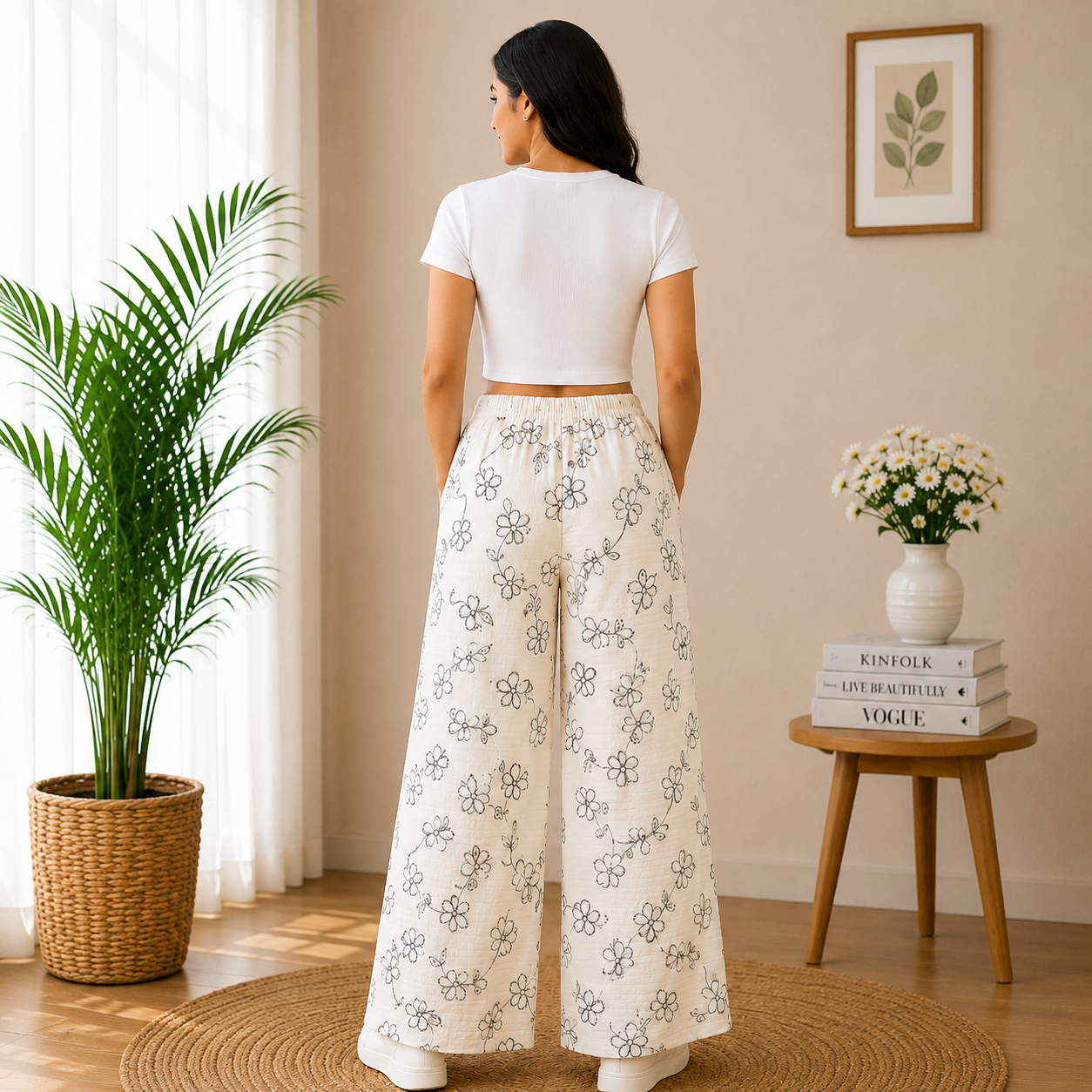 Girls Floral Print Wide Leg Palazzo Pants | Soft Cotton Blend - Image 4