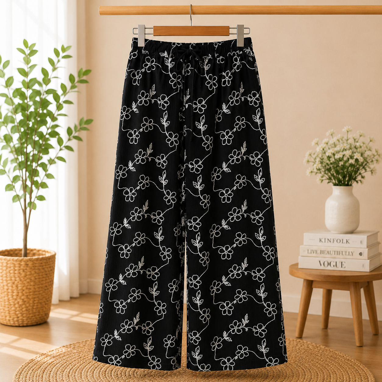 Girls Floral Print Wide Leg Palazzo Pants | Soft Cotton Blend - Image 5