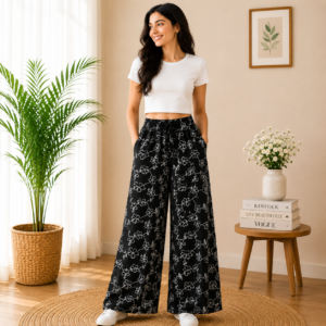 Girls Floral Print Wide Leg Palazzo Pants | Soft Cotton Blend