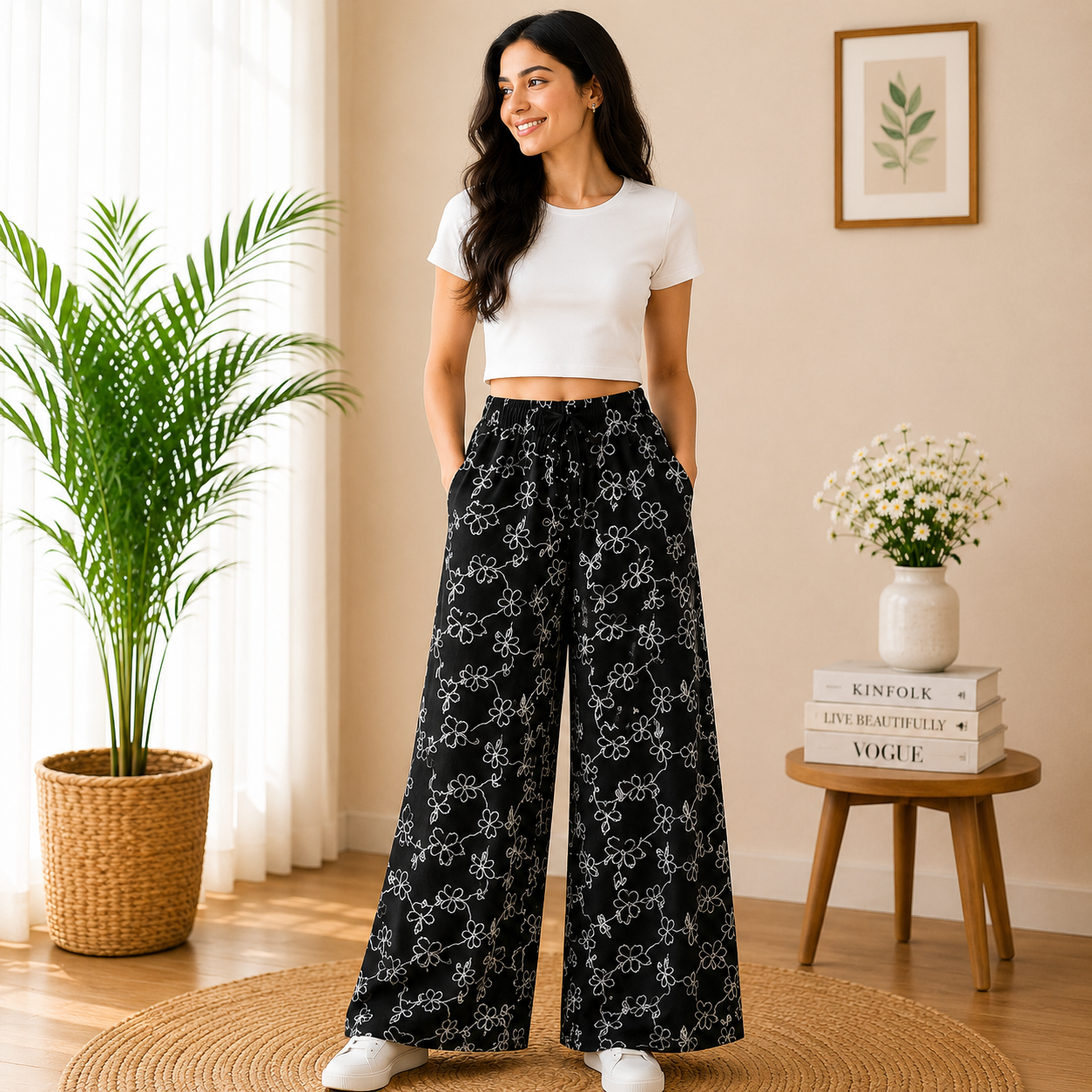 Girls Floral Print Wide Leg Palazzo Pants | Soft Cotton Blend - Image 7