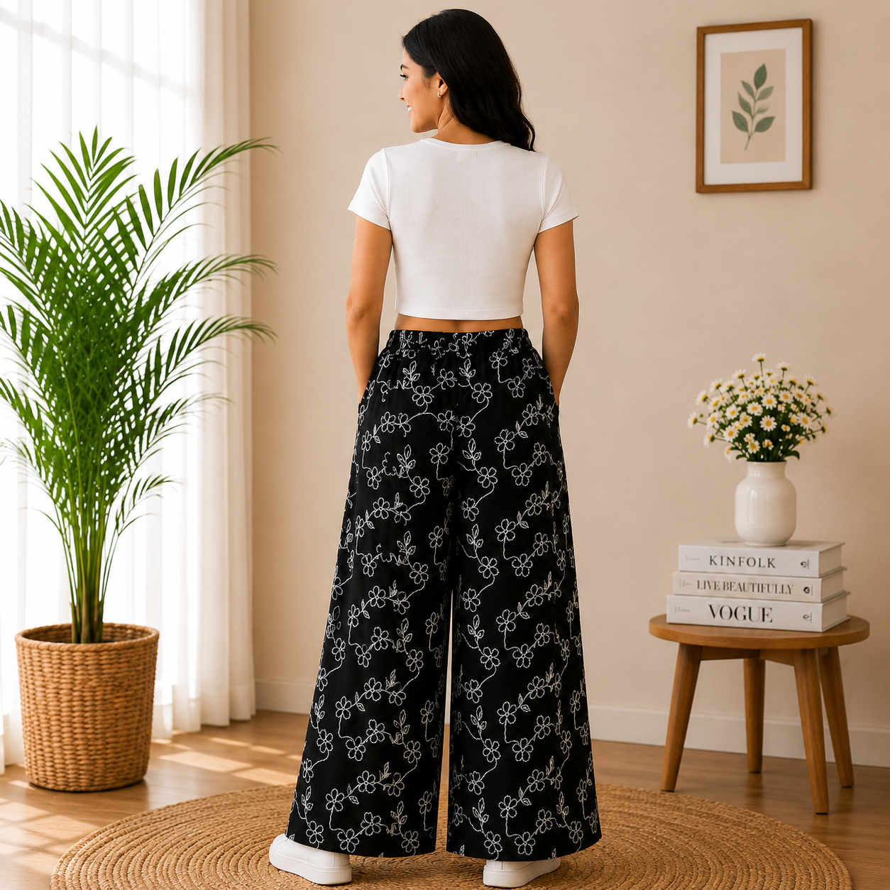Girls Floral Print Wide Leg Palazzo Pants | Soft Cotton Blend - Image 8