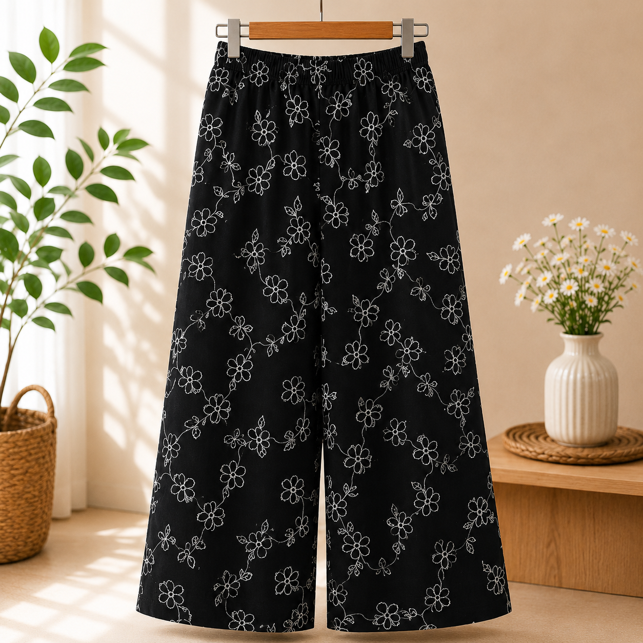 Girls Floral Print Wide Leg Palazzo Pants | Soft Cotton Blend - Image 6