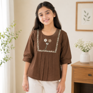 Girls Embroidered Cotton Blend Top