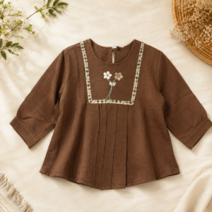 Girls Embroidered Cotton Blend Top