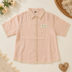 Girls Peach Cotton Blend Shirt – Half Sleeve