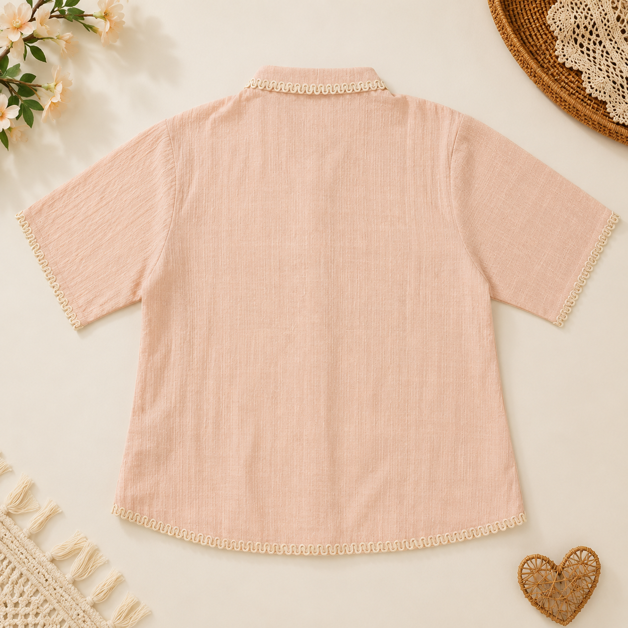 Girls Peach Cotton Blend Shirt – Half Sleeve - Image 4