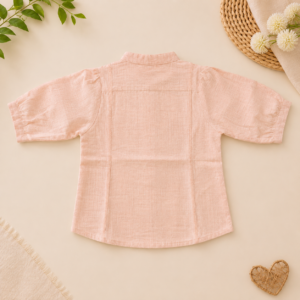 Girls Peach Mandarin Collar Shirt – Half Sleeve