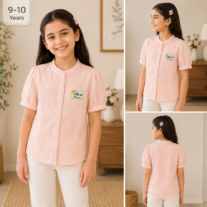 Girls Peach Mandarin Collar Shirt – Half Sleeve
