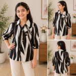Girls Printed Casual Shirt – Black & White