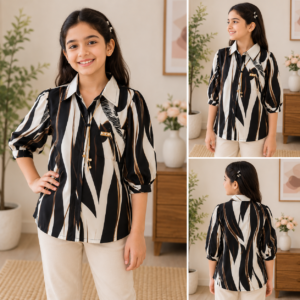 Girls Printed Casual Shirt – Black & White