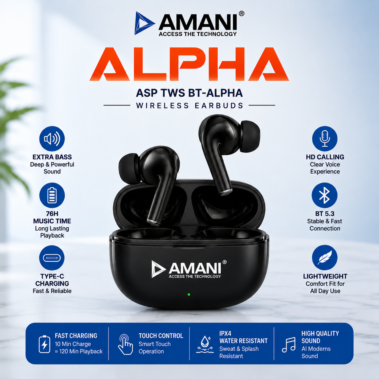 AMANI Alpha TWS Bluetooth Wireless Earbuds