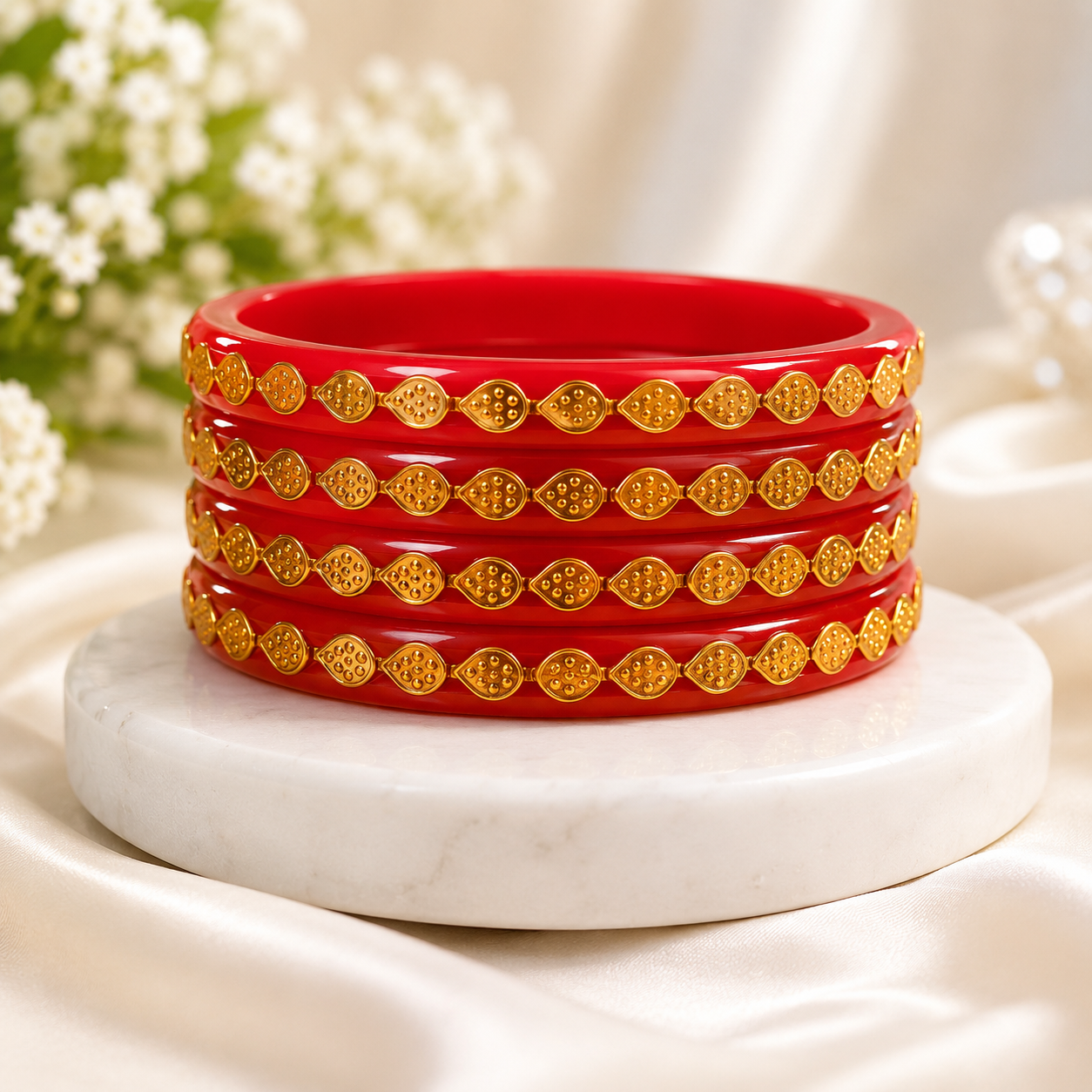 Red & Gold Designer Bangles Set for Women | Traditional Ethnic Bangles | Wedding & Festive Wear