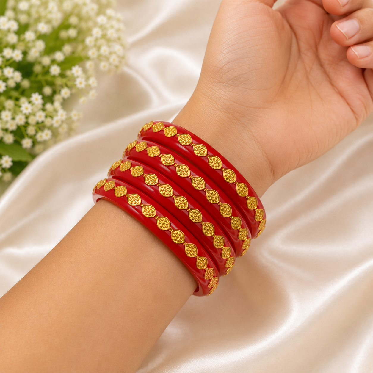 Red & Gold Designer Bangles Set for Women | Traditional Ethnic Bangles | Wedding & Festive Wear - Image 2