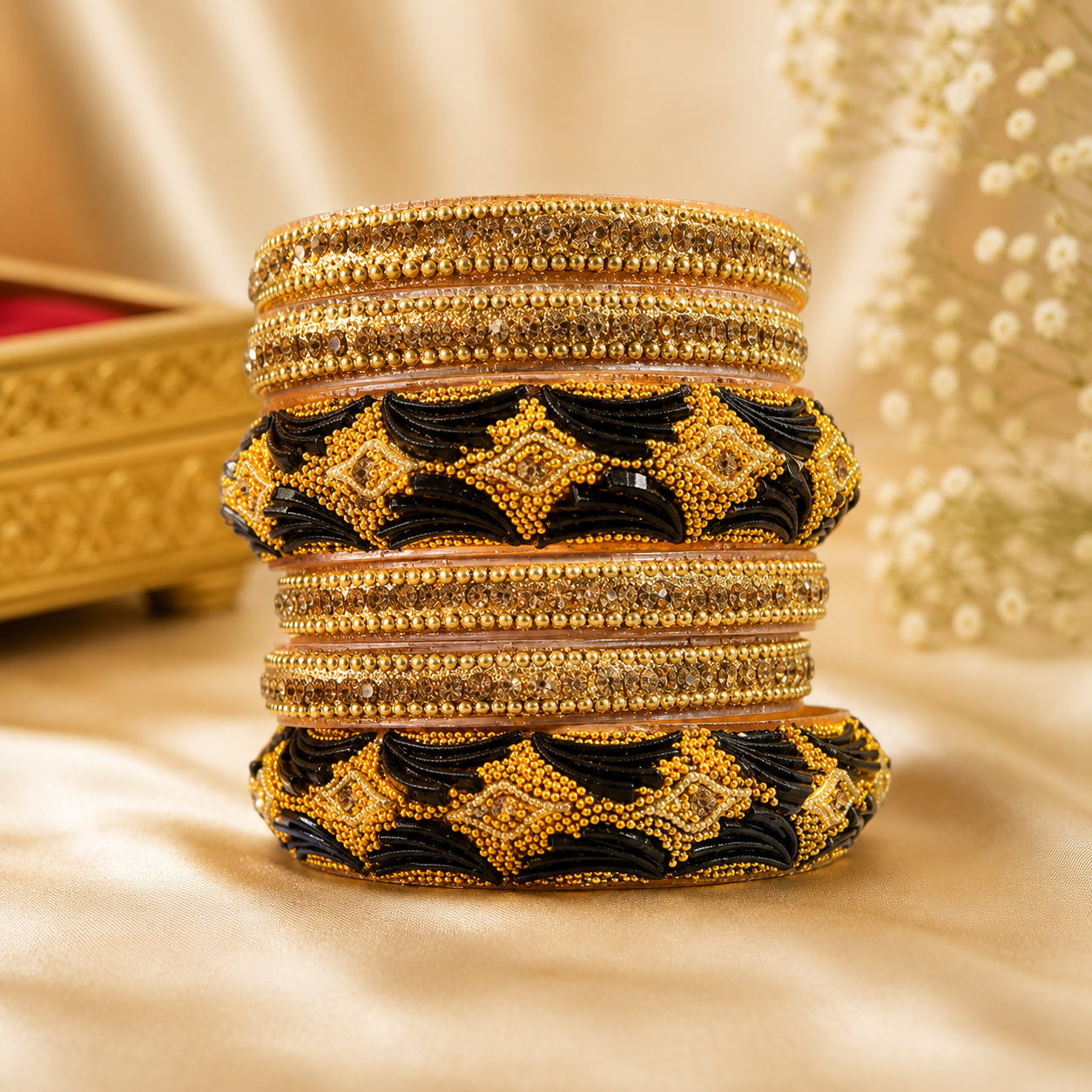 Black & Gold Designer Bangles Set for Women | Traditional Ethnic Bangles | Party & Wedding Wear - Image 5