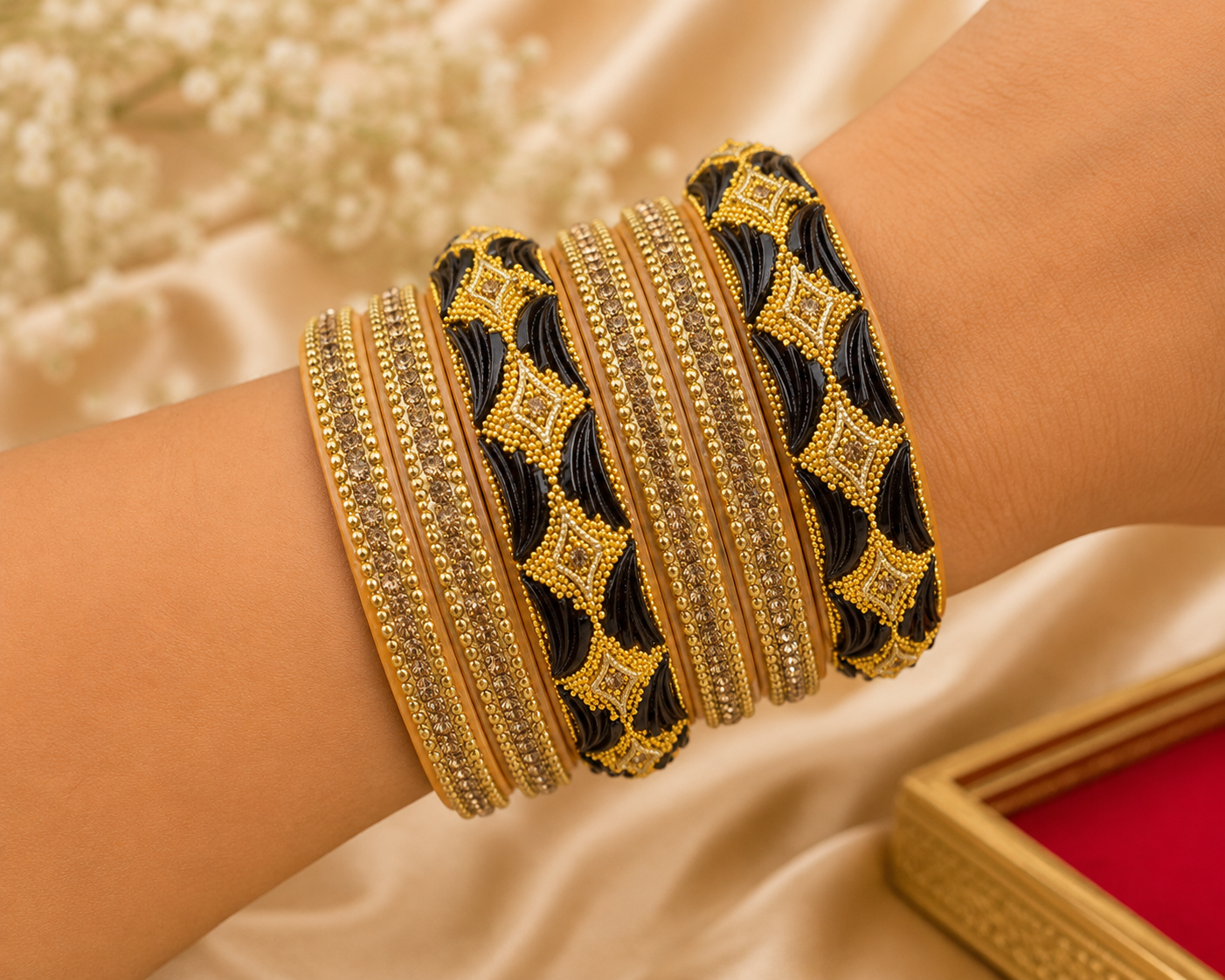 Black & Gold Designer Bangles Set for Women | Traditional Ethnic Bangles | Party & Wedding Wear