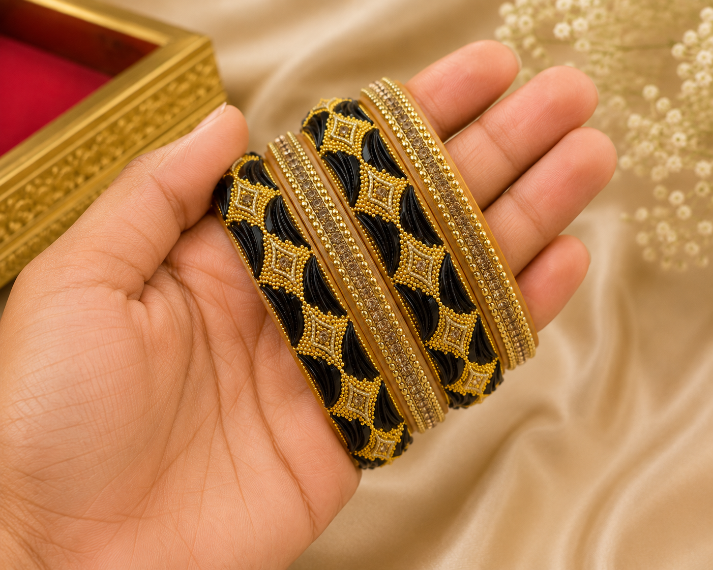 Black & Gold Designer Bangles Set for Women | Traditional Ethnic Bangles | Party & Wedding Wear - Image 4