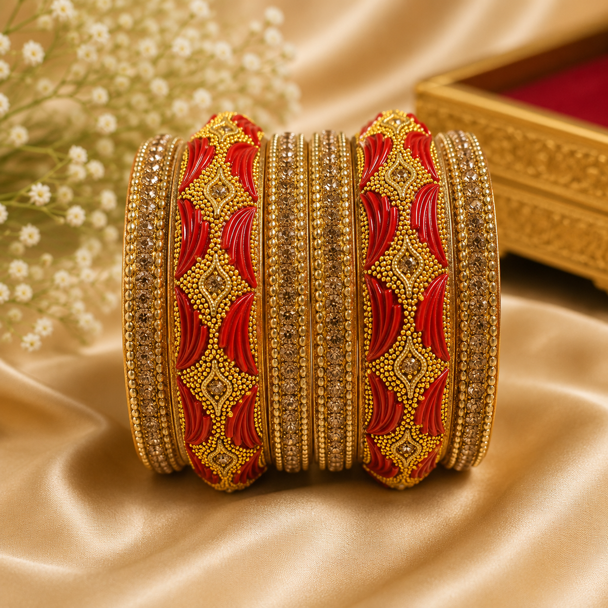 Red & Gold Designer Bridal Bangles Set for Women | Traditional Ethnic Chooda Style | Wedding & Festive Wear - Image 2
