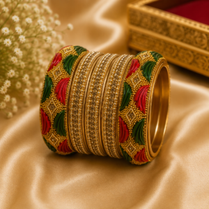 Red Green & Gold Designer Bangles Set for Women | Traditional Ethnic Bridal Bangles | Wedding & Festive Wear