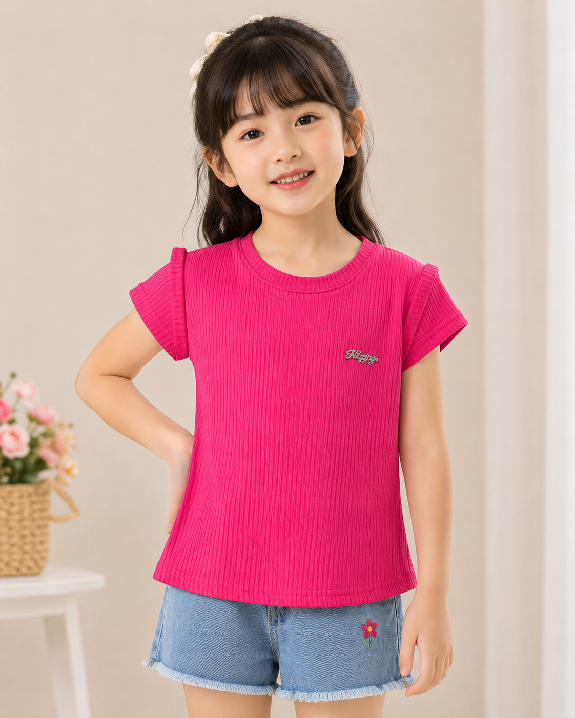 Girls Hot Pink Ribbed Knit Top – 32 Inch - Image 4