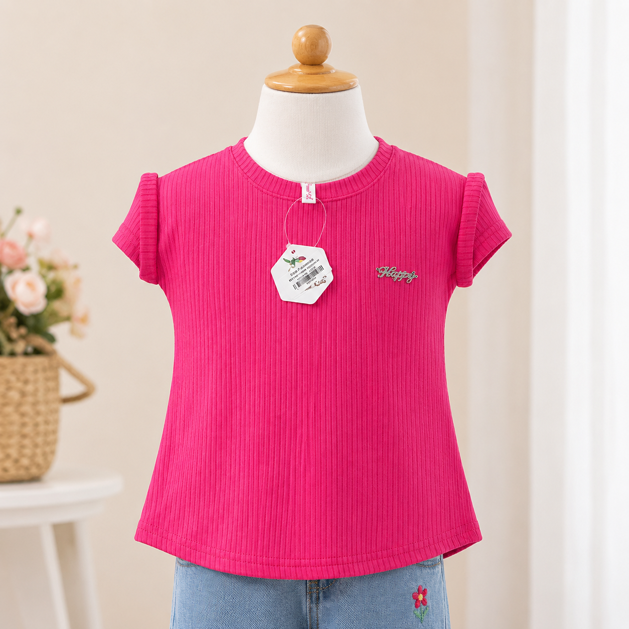 Girls Hot Pink Ribbed Knit Top – 32 Inch - Image 3