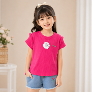 Girls Hot Pink Ribbed Knit Top – 32 Inch