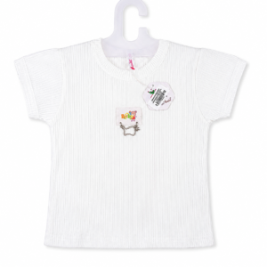 Girls White Ribbed Knit Top with Baby Patch