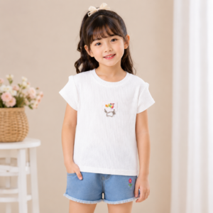Girls White Ribbed Knit Top with Baby Patch