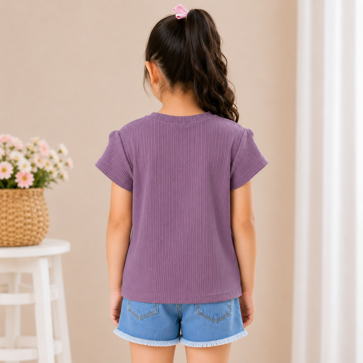 Girls Lavender Ribbed Top – Warm Family Print - Image 3