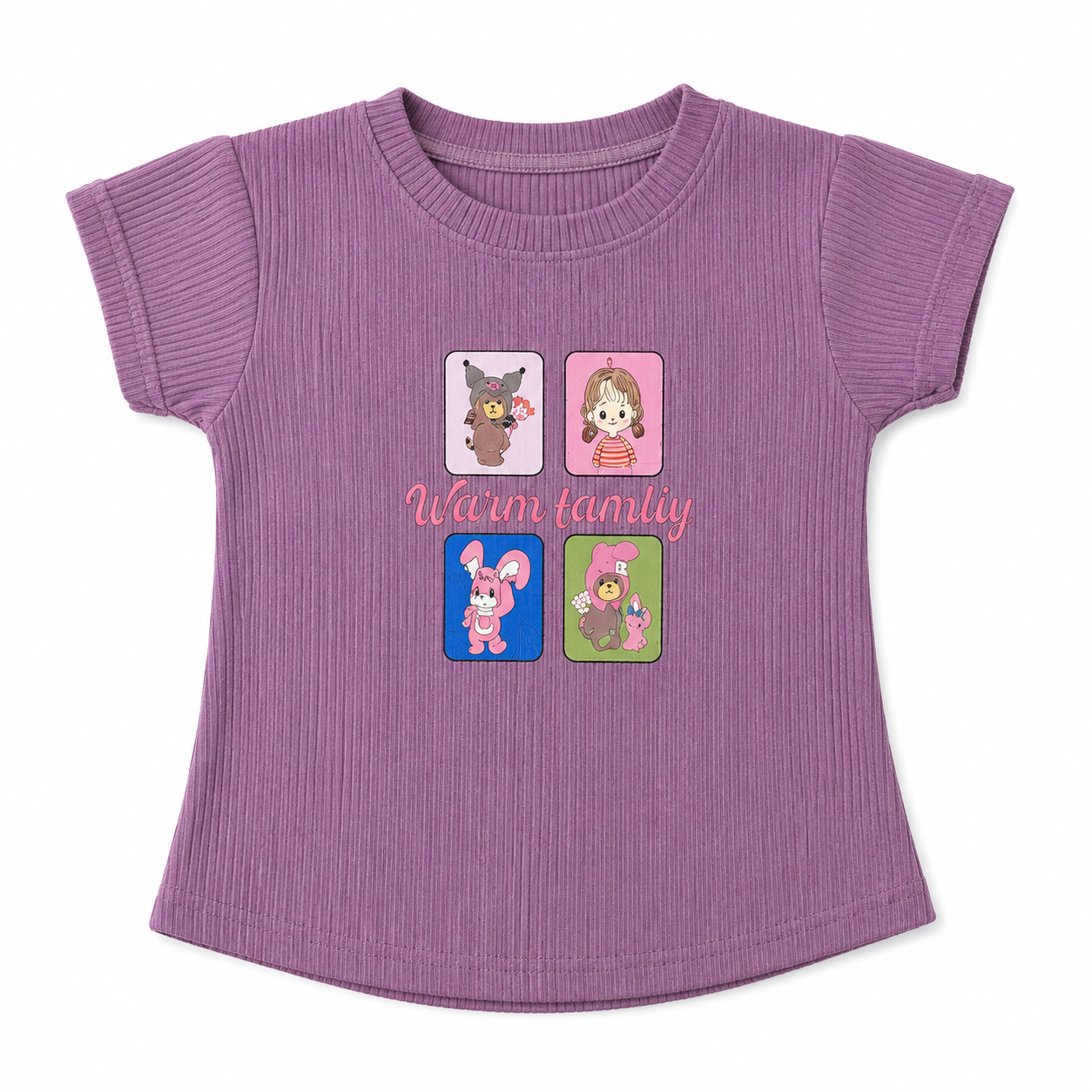 Girls Lavender Ribbed Top – Warm Family Print - Image 4