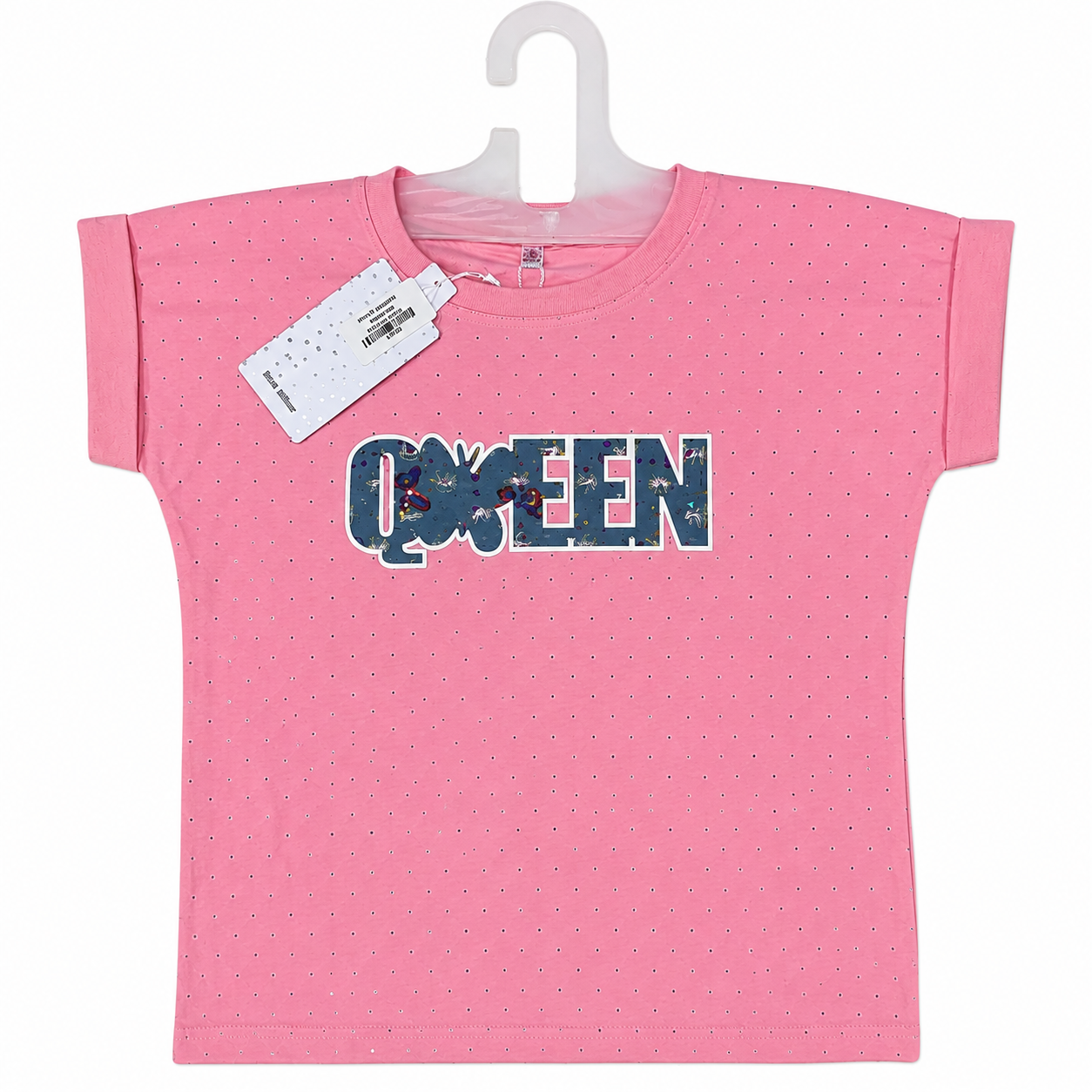 Girls Pink "QUEEN" Printed Half Sleeve T-Shirt - Image 2