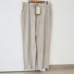 Men's Beige Pinstripe Relaxed Fit Casual Trousers